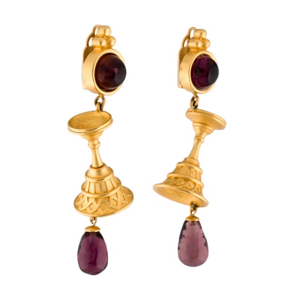 Vintage Karl Lagerfeld Gripoix Wine Goblet Drop Clip On Earrings - Picture 4 of 11